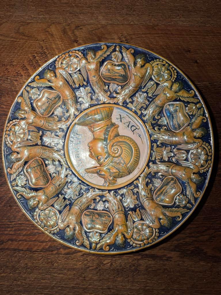 Antiek Italiaans Majolica Wandbord met Profielportret, Ophalen of Verzenden, Zo goed als nieuw