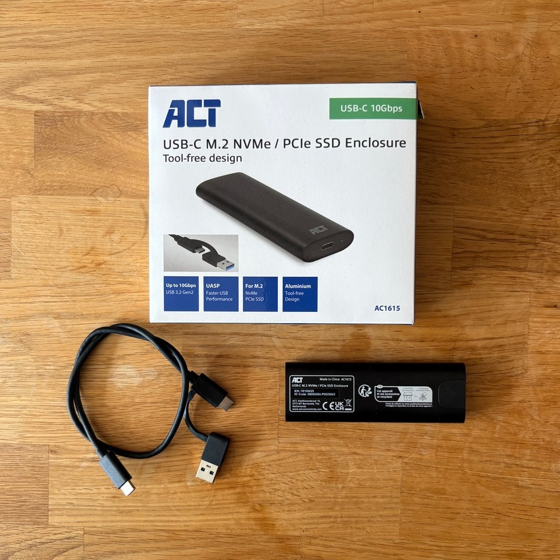 ACT USB-C M.2 NVMe / PCIe SSD Behuizing, Computers en Software, Harde schijven, SSD, Ophalen of Verzenden, Zo goed als nieuw, USB