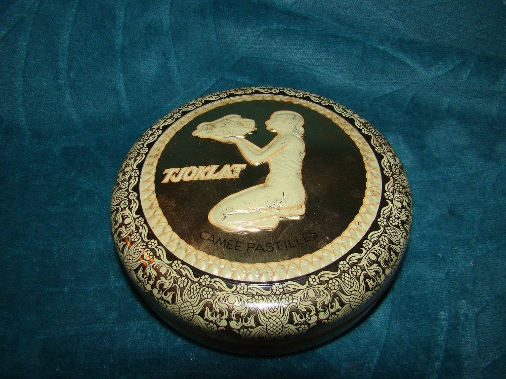 rond tjoklat blik doorsnede 12 cm, Ophalen of Verzenden, Gebruikt, Overige, Overige merken