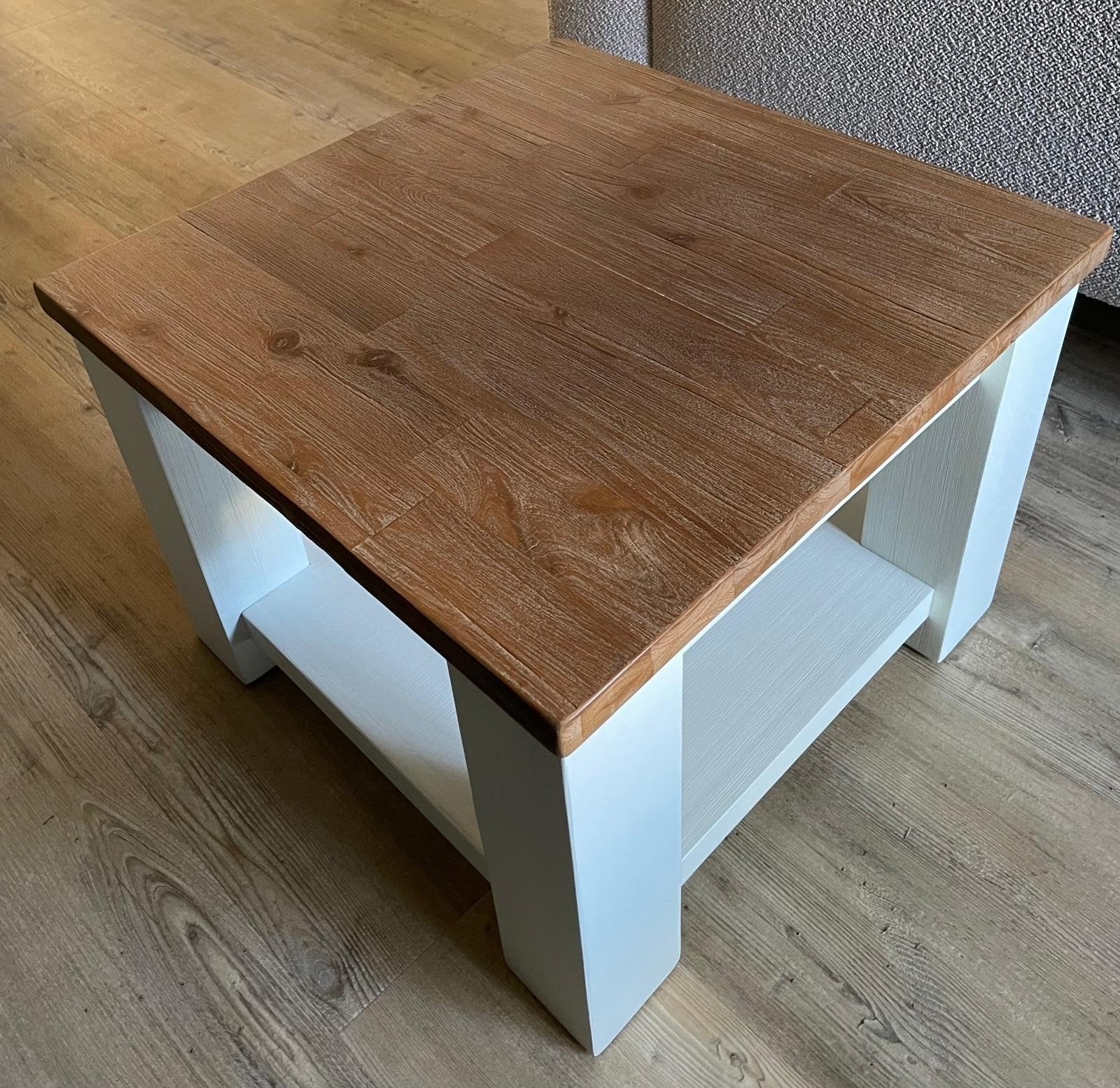 Salontafel wit met houten blad, Ophalen, 50 tot 100 cm, Vierkant, 50 tot 100 cm