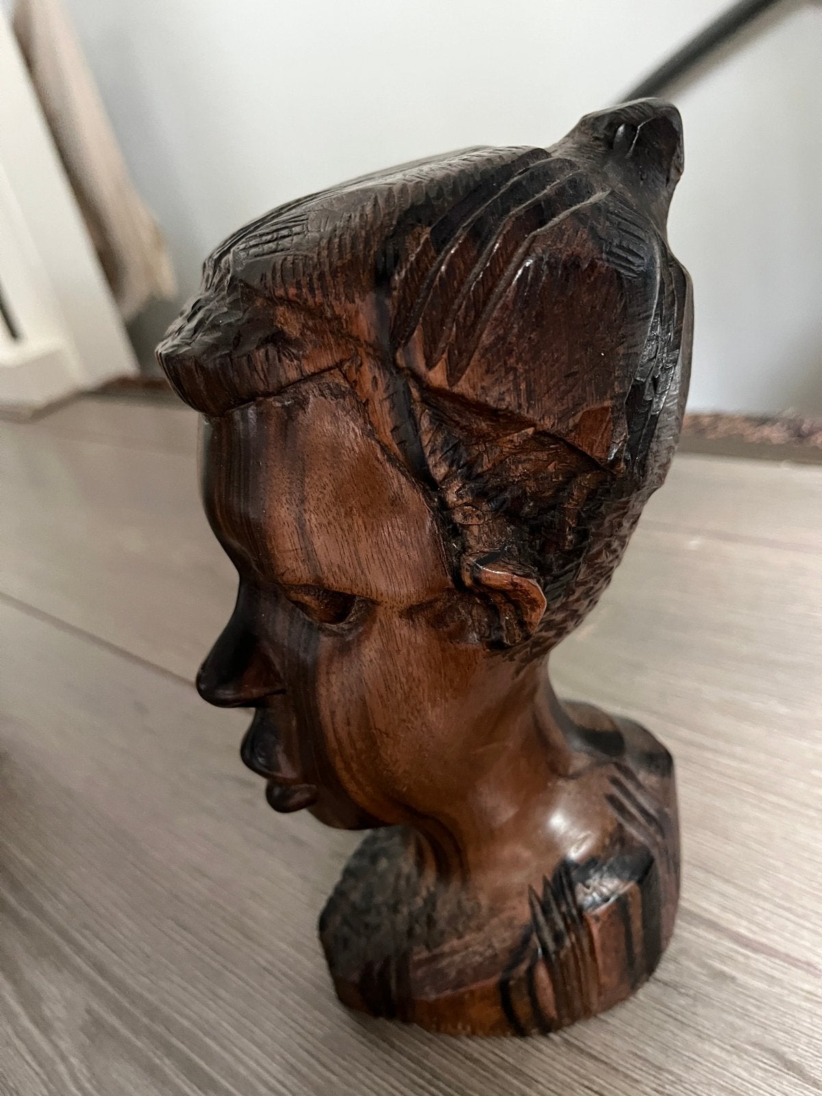 Vintage Houten decoratie set: masker, beeldje en olifant, Ophalen