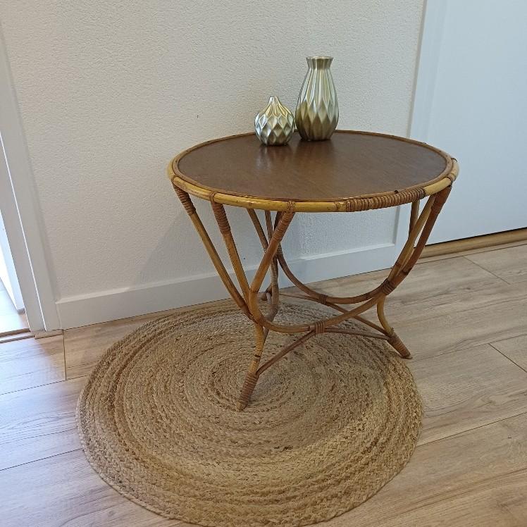 Vintage salontafel van rotan, Ophalen, Gebruikt, 50 tot 100 cm, Rond