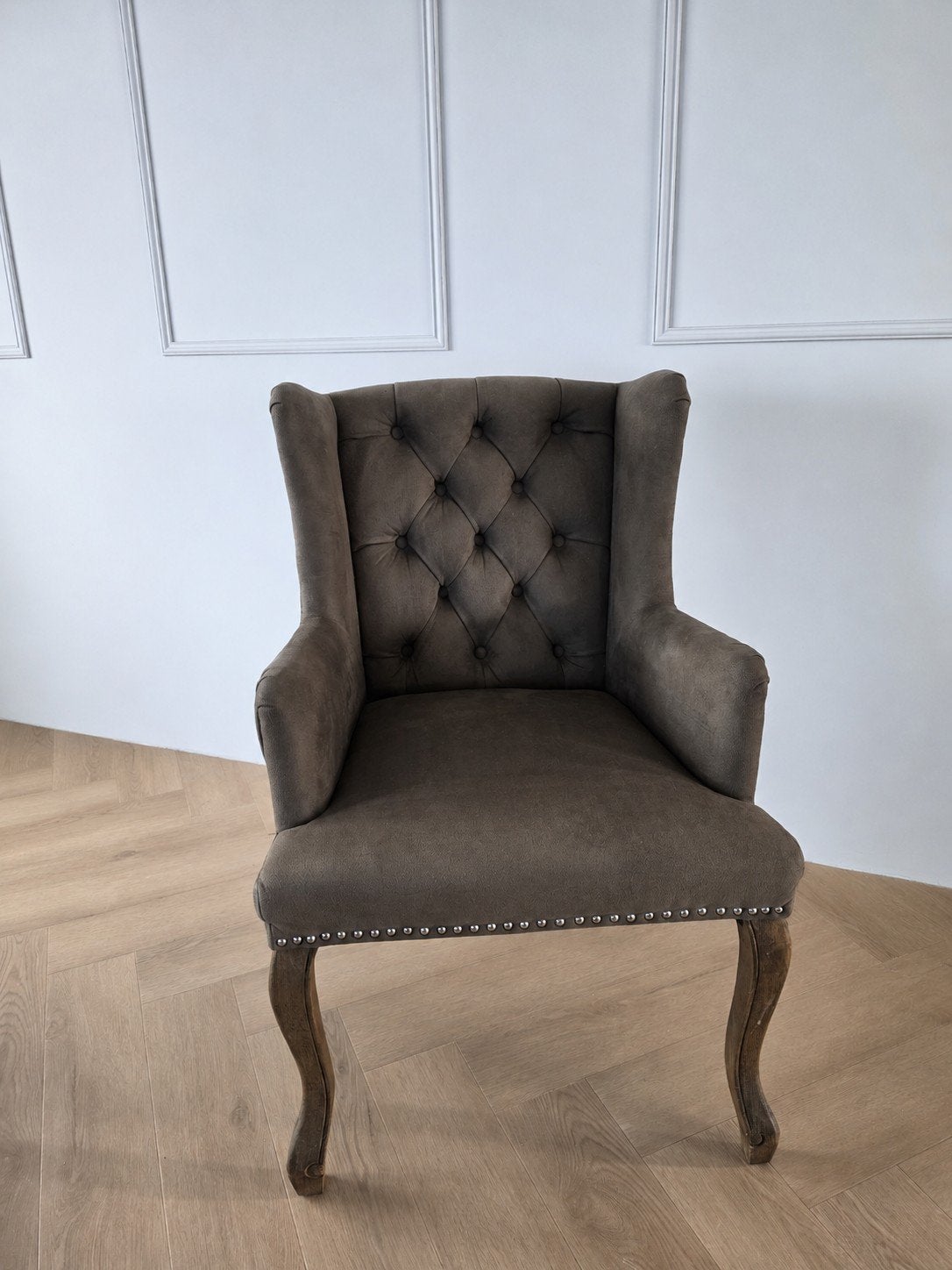 6 Dubbelman Design eetkamerstoelen, Ophalen, Gebruikt, Bruin, Stof