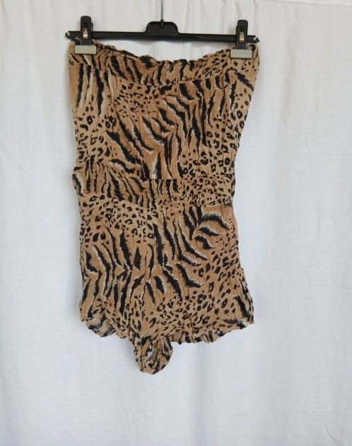 Strappless jumpsuit met luipaard print mt M, Maat 38/40 (M), Bruin, ., Ophalen of Verzenden
