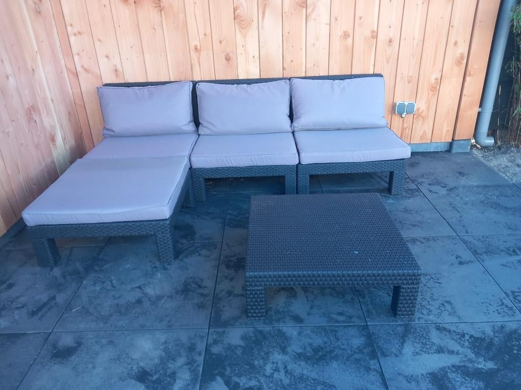 Complete Allibert Loungeset met kussens, Ophalen, 4 zitplaatsen, Kunststof, Gebruikt