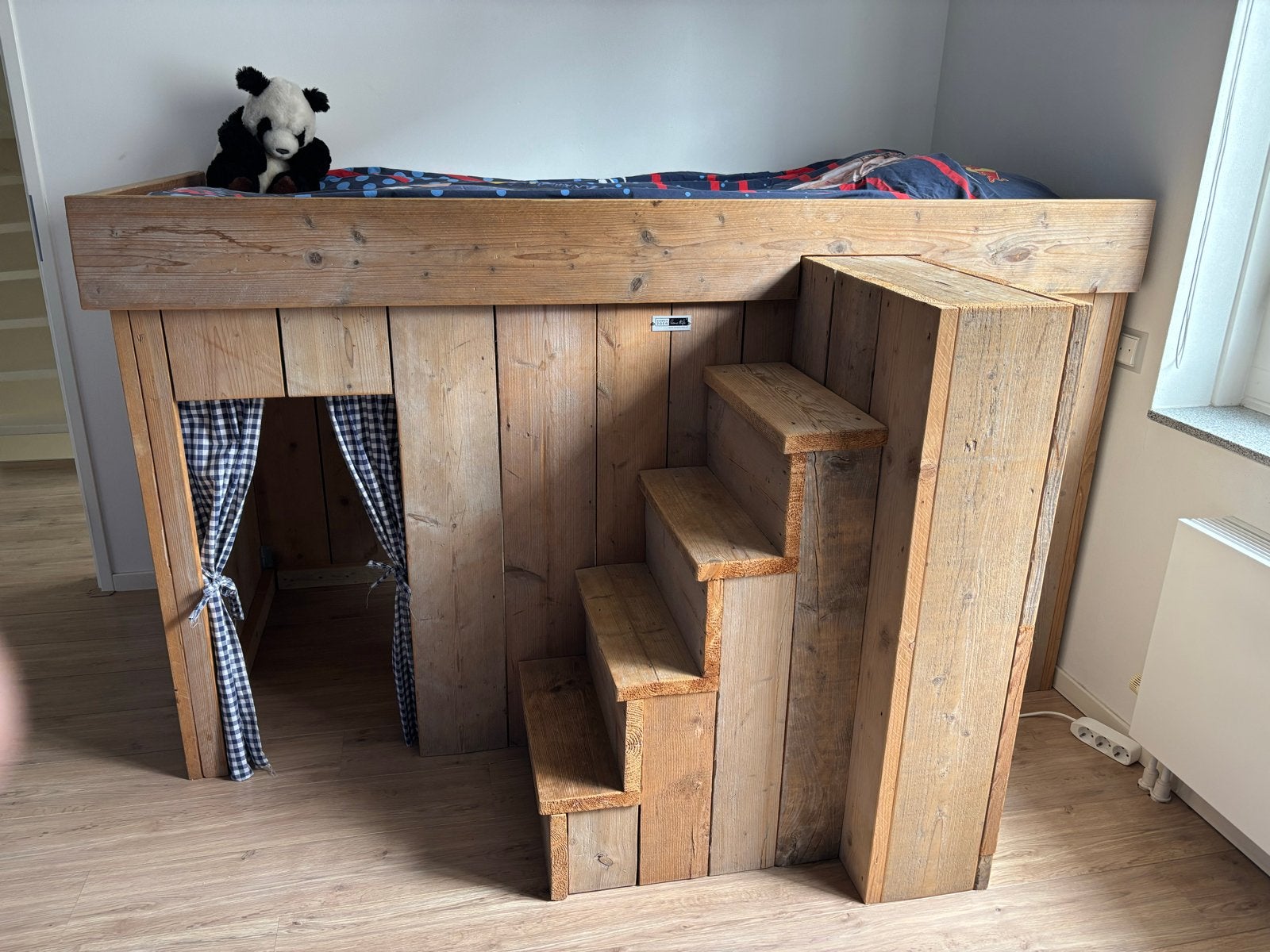 Stevig houten hoogslaper, Ophalen, Hoogslaper, Eenpersoons, 210 cm