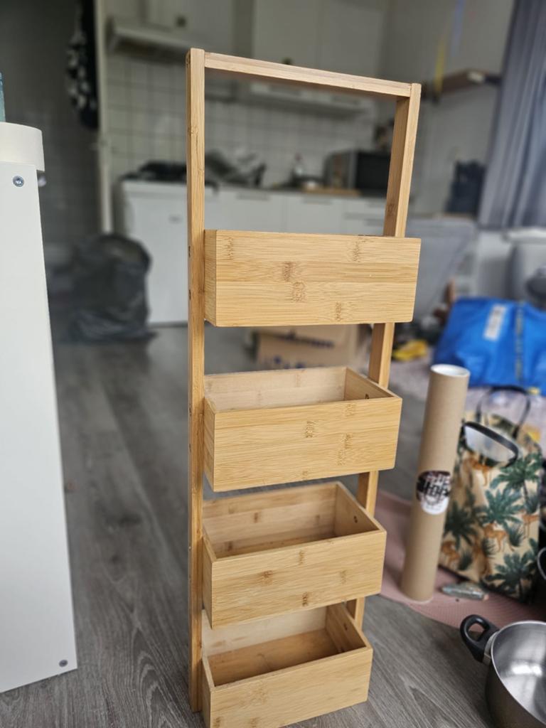 Smalle bamboe badkamerrek Casa met 4 bakjes - 888 cm, Ophalen, Gebruikt, Bruin, Overige typen