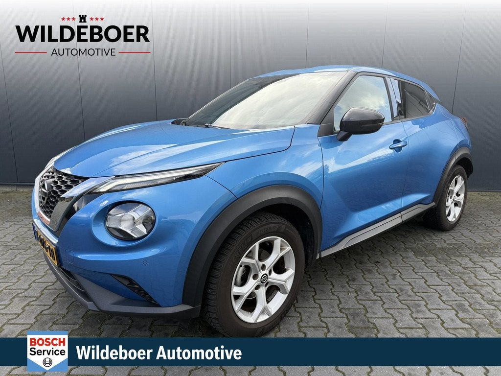 Nissan Juke 1.0 DIG-T N-Connecta NAVI + CLIMA + CRUISE + PDC, Auto's, Nissan, Voorwielaandrijving, Stof, Blauw, Origineel Nederlands