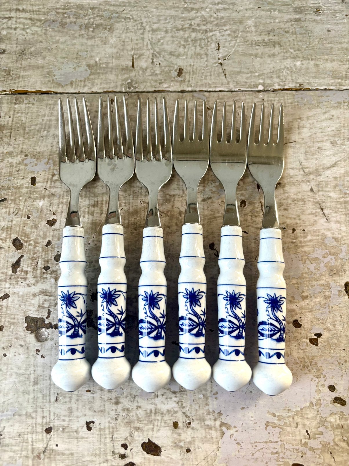 6 x Vintage vorken uit 1970 van ABS met Zwiebelmuster, DDR, Ophalen of Verzenden