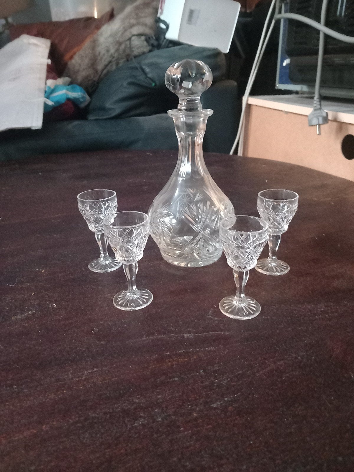 Vintage Kristallen Karaf met 4 Borrelglaasjes, Antiek en Kunst, Antiek | Glas en Kristal, Ophalen of Verzenden