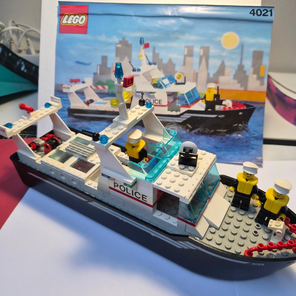 Lego set 4021 Politieboot compleet met boekje, Gebruikt, Overige thema's, Lego, Ophalen of Verzenden