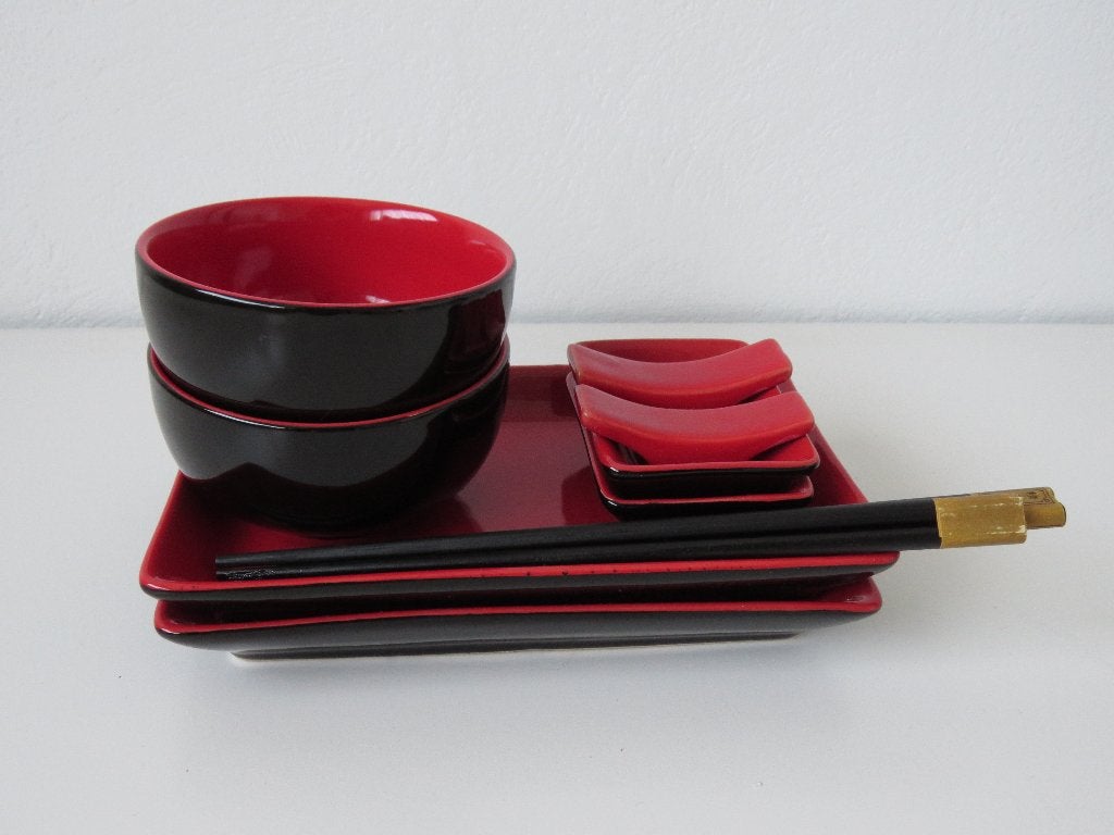 Sushi Servies set 10-delig rood/zwart, Ophalen, Overige materialen, Zo goed als nieuw, Overige stijlen