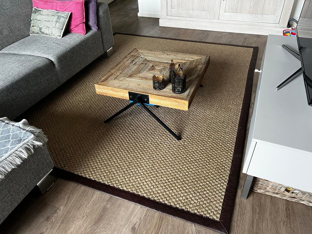 Sisal vloerkleed met leren rand - Zo goed als nieuw, Huis en Inrichting, Stoffering | Vloerbedekking, Ophalen of Verzenden, Zo goed als nieuw
