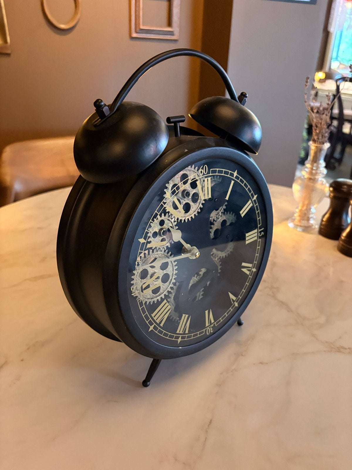 Decoratieve Wekker met Zichtbaar Uurwerk - Zwart, Antiek en Kunst, Ophalen of Verzenden