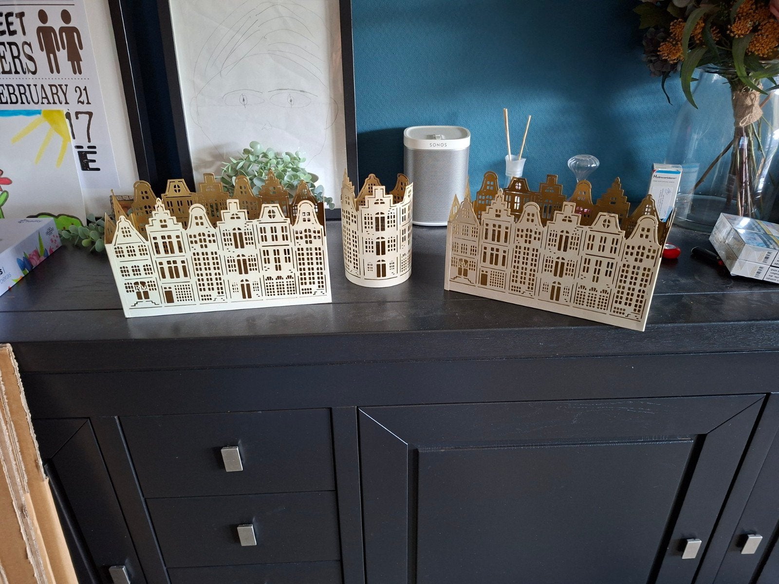 Riviera Maison Grachtenpandjes Decoratie Set, Ophalen, Gebruikt, Landelijk, Metaal