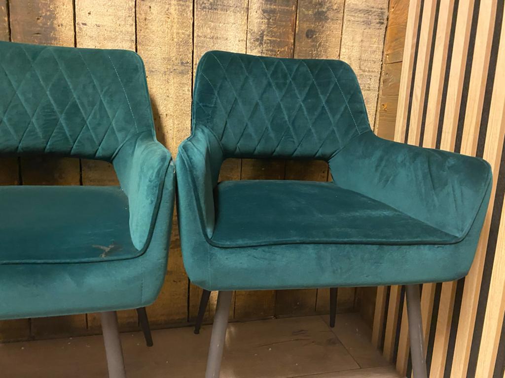 6 eetkamerstoelen - Groen en Oranje - Fluweel, Gebruikt, Overige kleuren, Ophalen of Verzenden, Stof