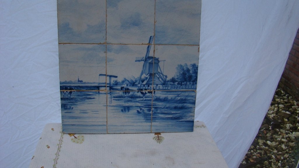 Tegel tableau met molens aan het water wei koeien ophaalbrug, Ophalen