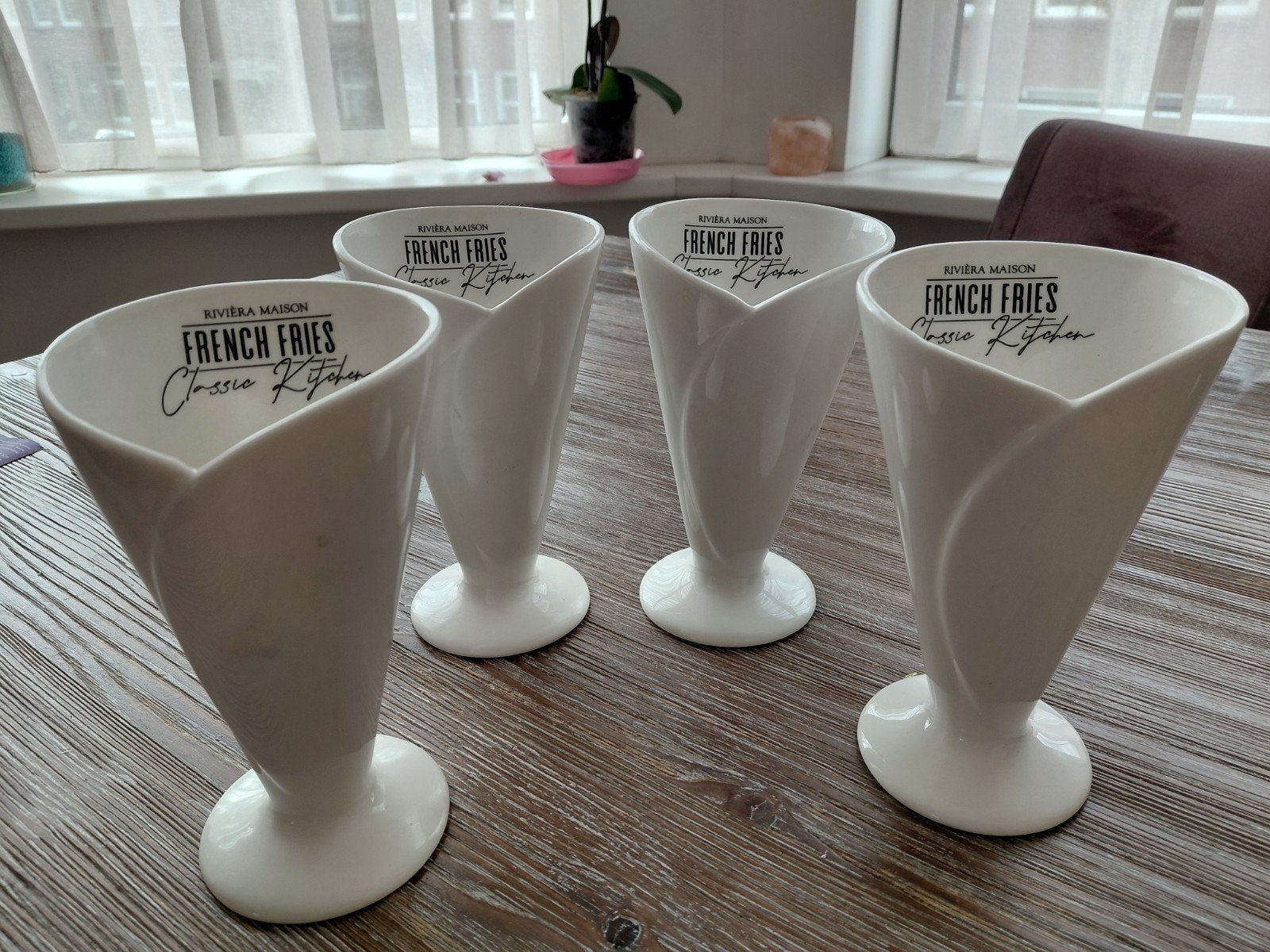 Riviera Maison Patat Bakjes - Set van 4, Overige merken, Keramiek, Ophalen of Verzenden, Zo goed als nieuw