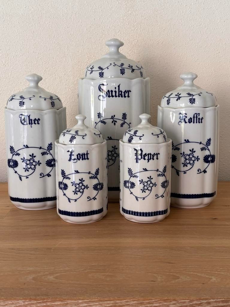 Vintage voorraadpotten set - Blauw Saksisch decor, Ophalen
