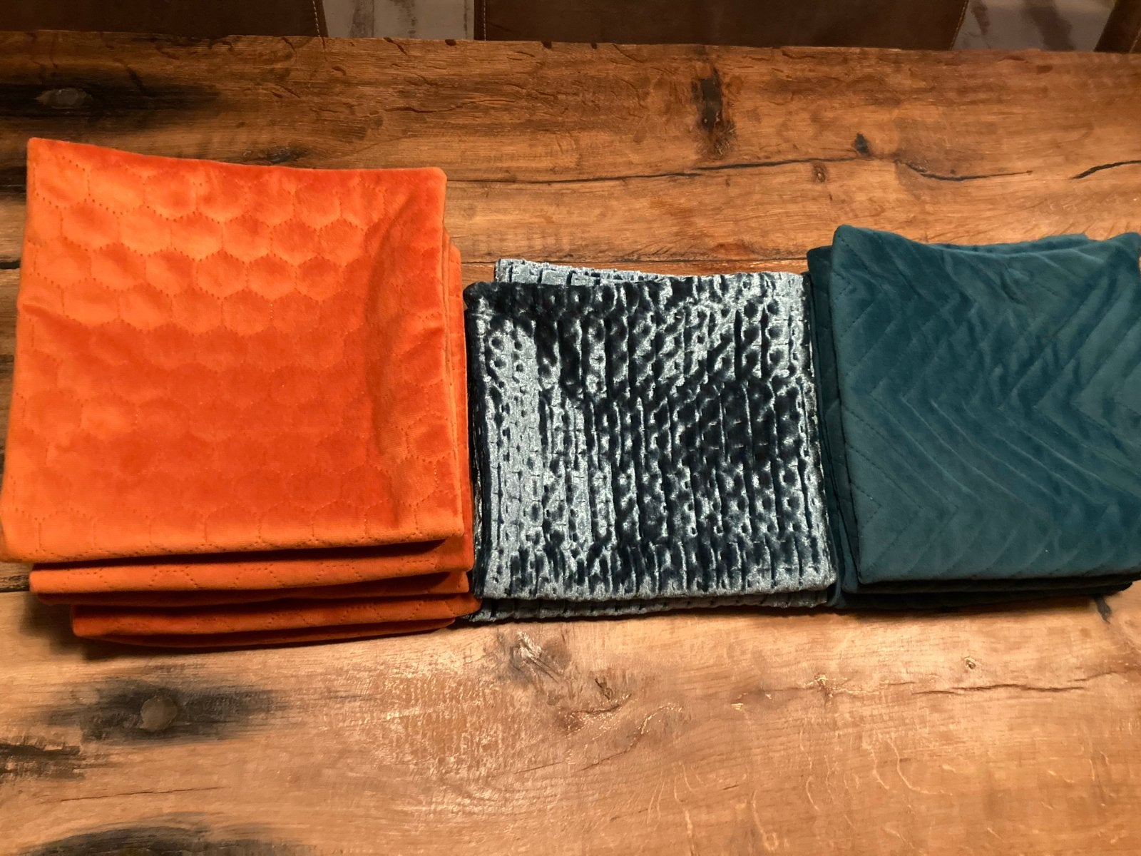 10 Kussenhoesjes 45x45 cm - Terra en Blauw/Groen, Meerkleurig, Ophalen of Verzenden, Zo goed als nieuw, Wasbaar