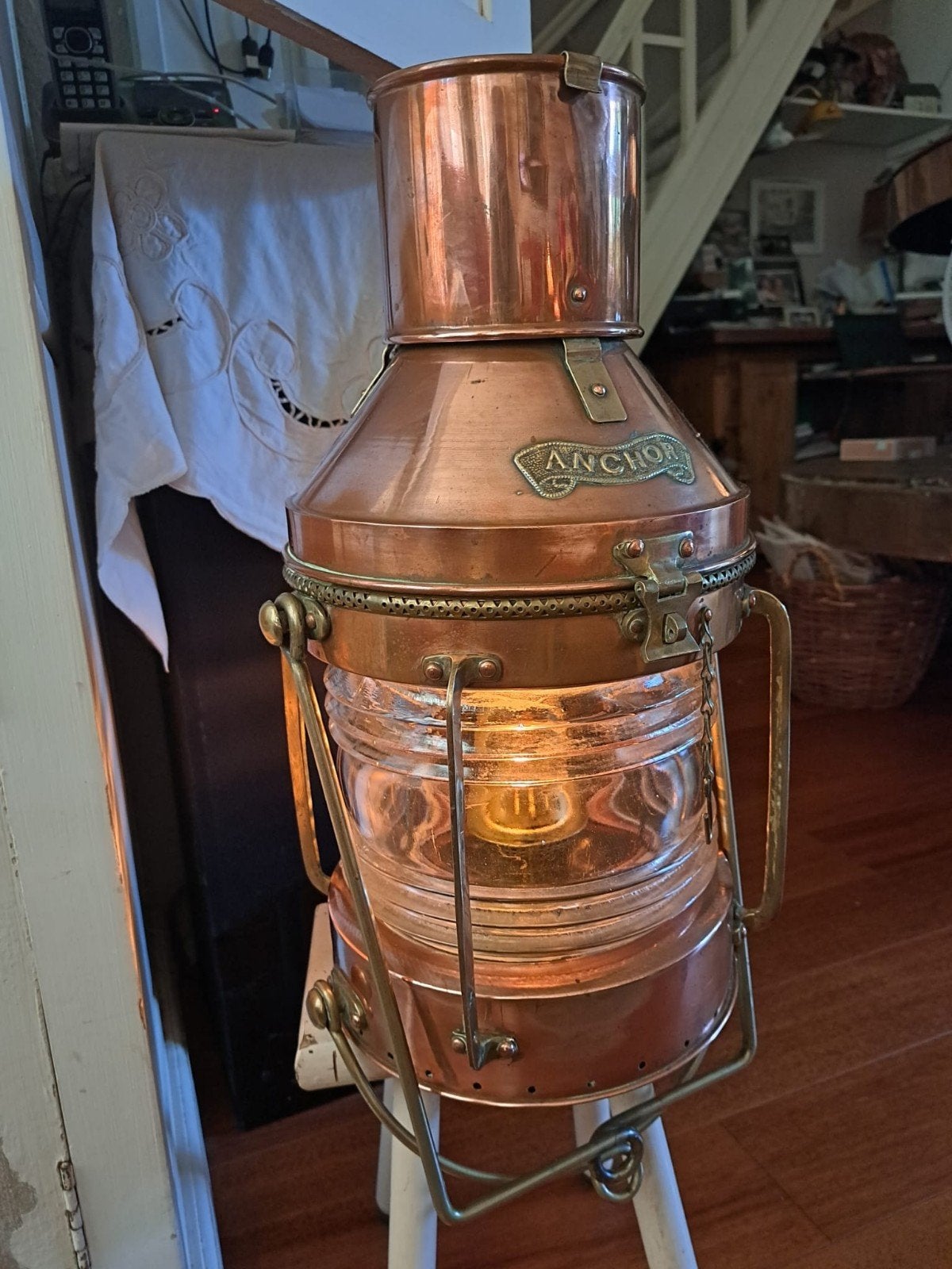 Antieke koperen scheepslamp 'Anchor' - Maritieme decoratie, Ophalen