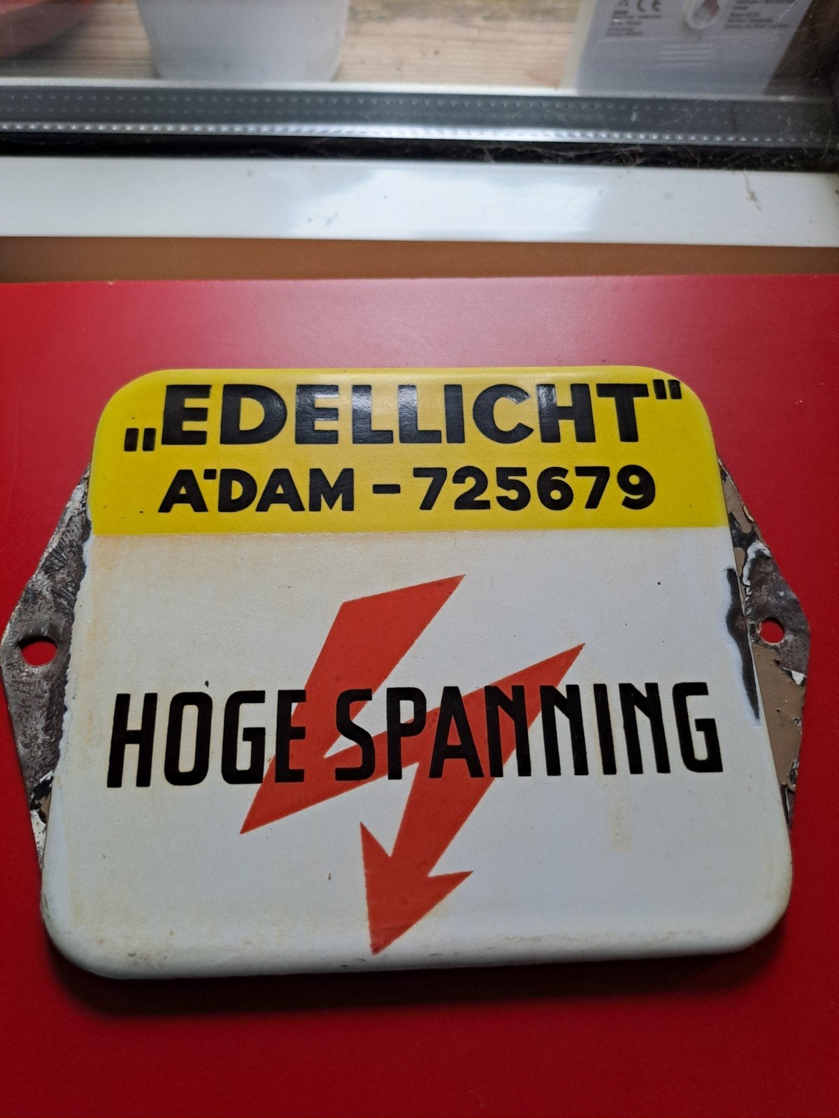 Oud emaille deurpostje  Hogespanning, Verzenden, Gebruikt, Reclamebord