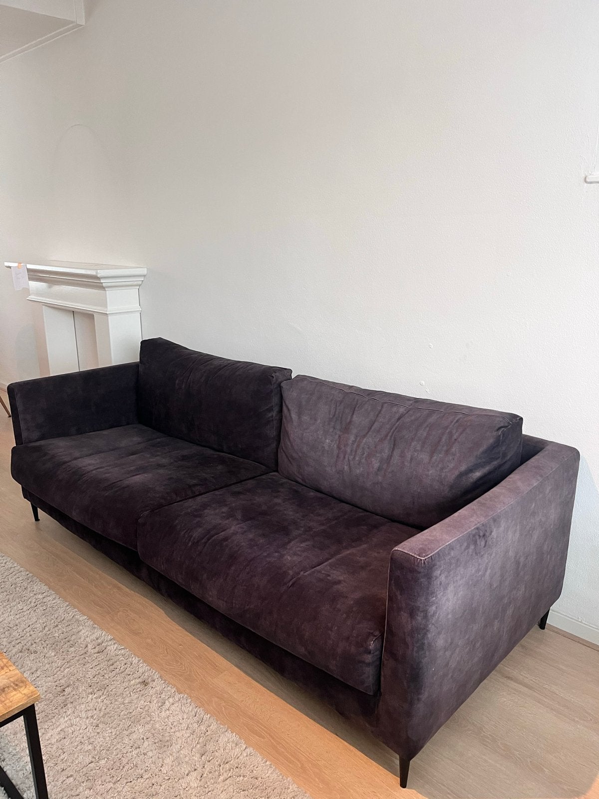 Comfortabele 3-zitsbank - 220cm breed | donker grijs velvet, Ophalen, Gebruikt, Driepersoons, 75 tot 100 cm