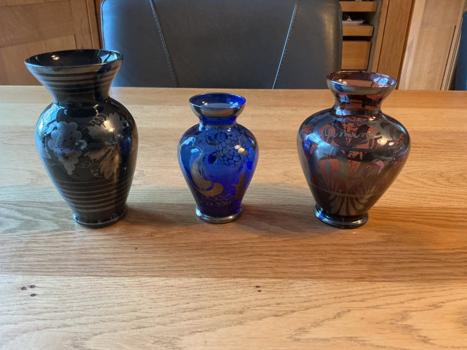 Drie prachtige vaasjes van glas met echt zilver murano, Ophalen of Verzenden