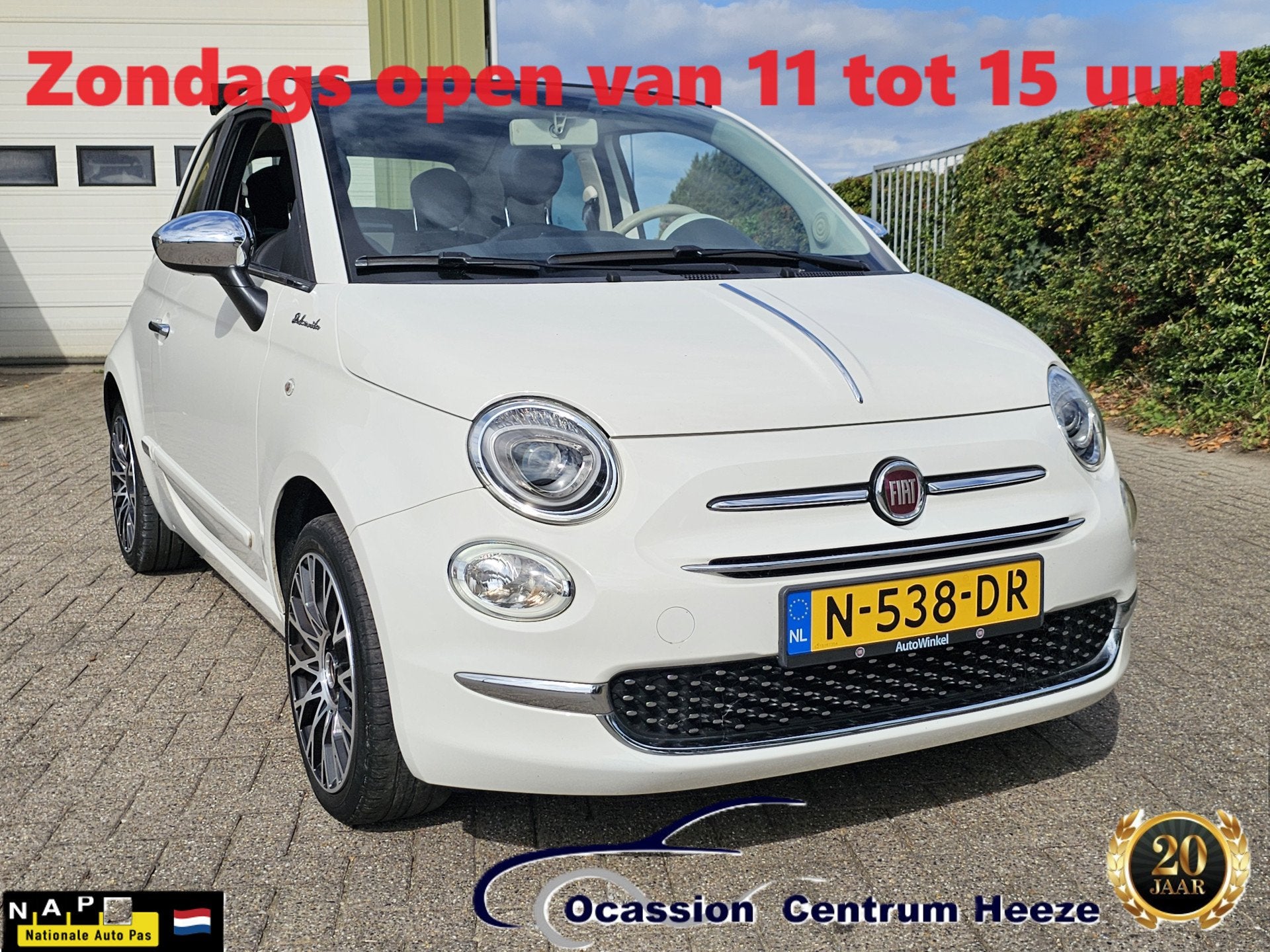 Fiat 500C 1.0 Hybr Dolcevita, Carplay! 1e Eig! Half Leder! V, Voorwielaandrijving, Cabriolet, 4 stoelen, Wit