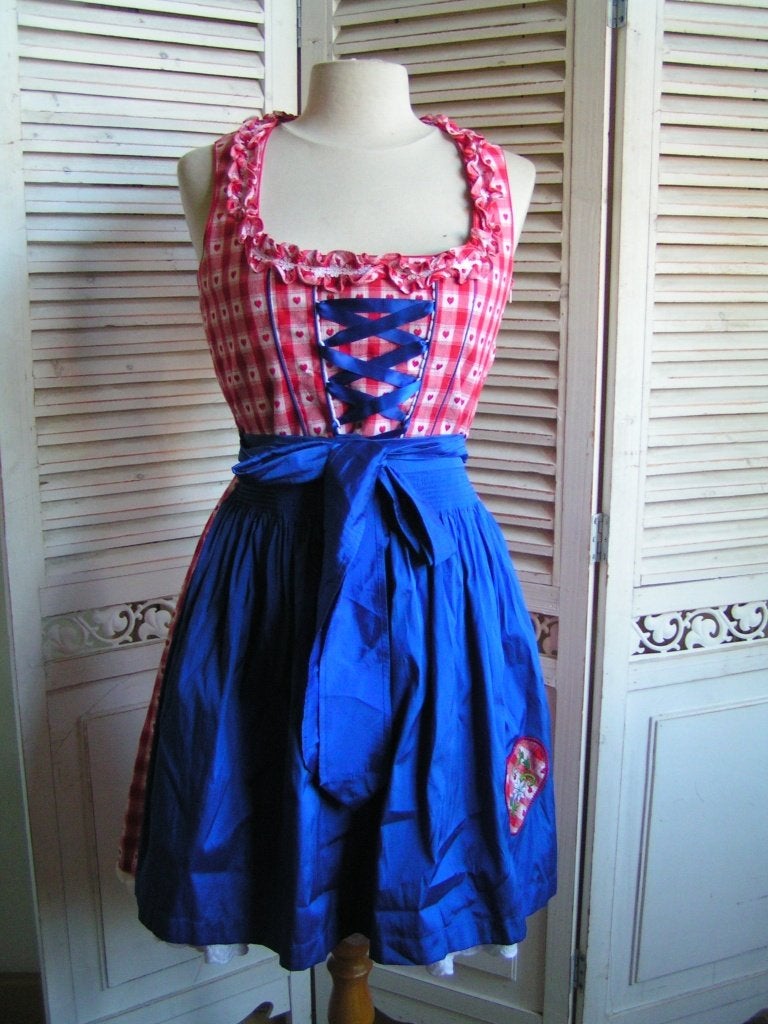 tiroler dirndl jurk en schort maat 38 nr EE 872, Maat 38/40 (M), Carnaval, Verzenden, Country Line