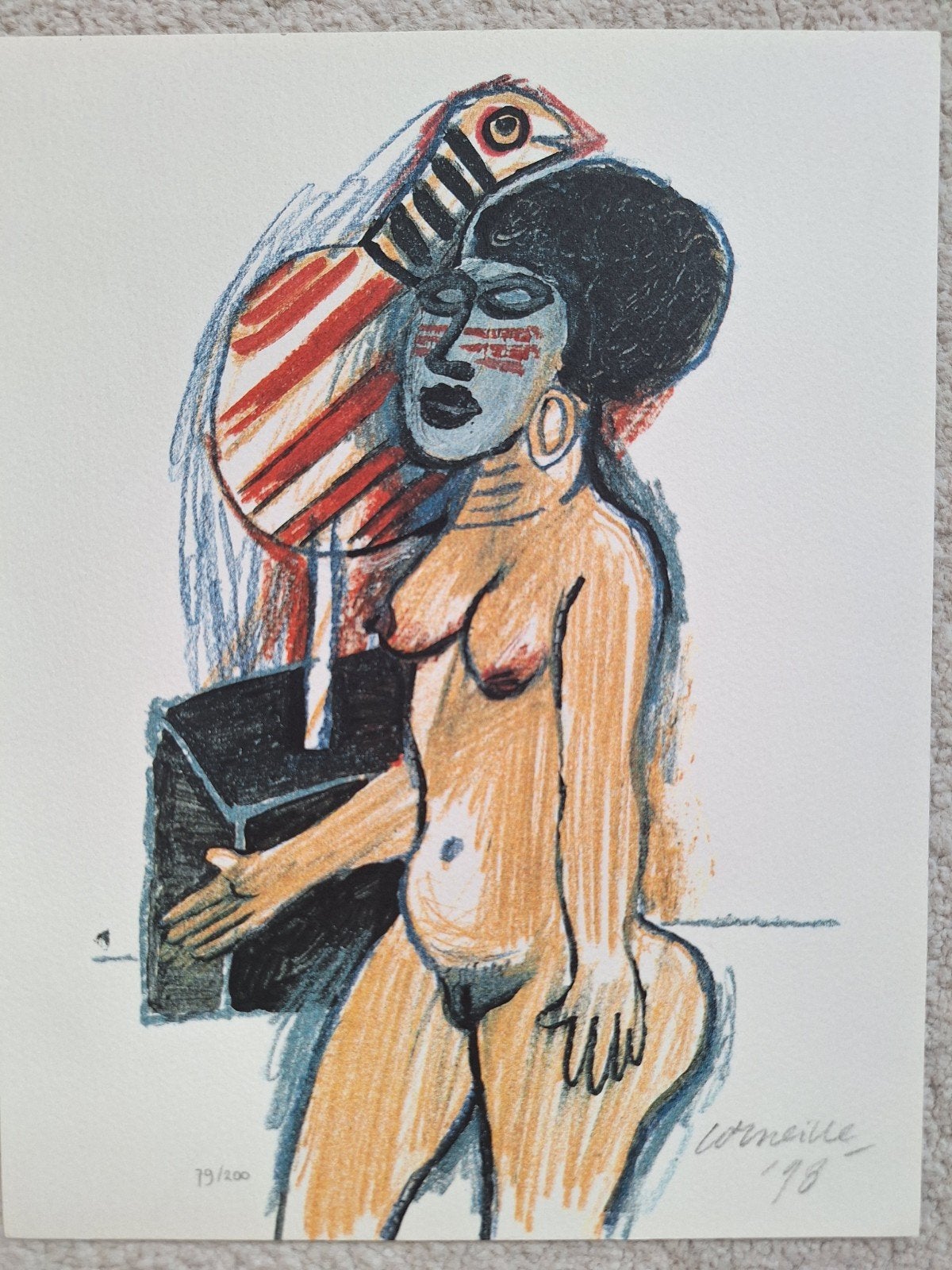 Corneille - Vrouw met vogel (1998) - Handgesigneerd, Ophalen of Verzenden, Zeefdruk, Overige technieken, Genummerd