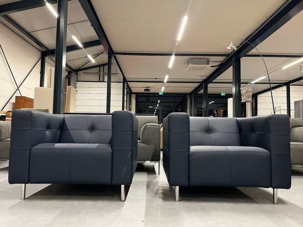 (1) Nieuw Gelderland 6111 Fauteuil blauw leer Design stoel, Nieuw, Ophalen of Verzenden, Gelderland, 50 tot 75 cm