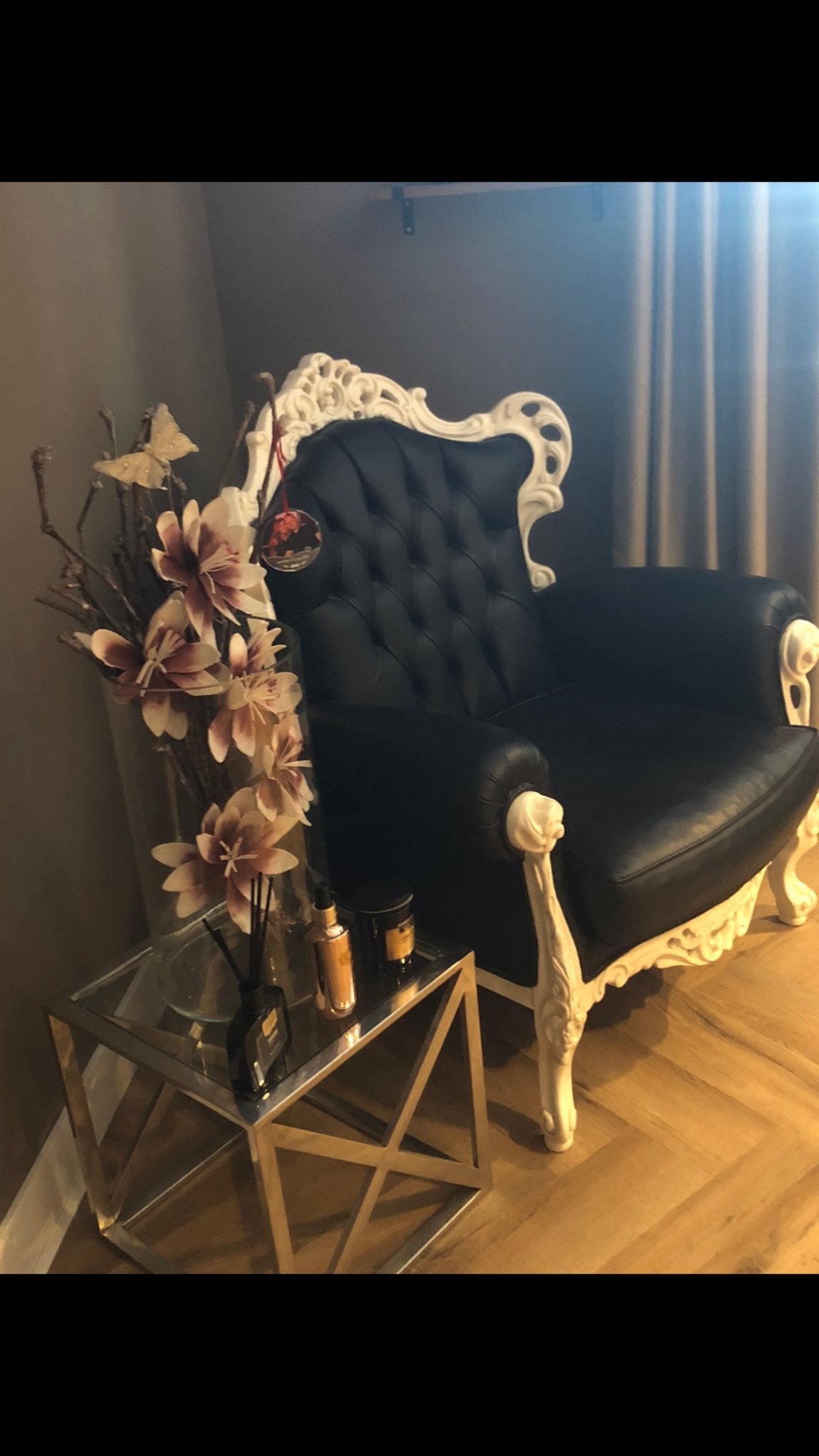 Oscar Italia Barok Fauteuil Zwart Leer goede staat!, Ophalen, Gebruikt, Barok, 75 tot 100 cm
