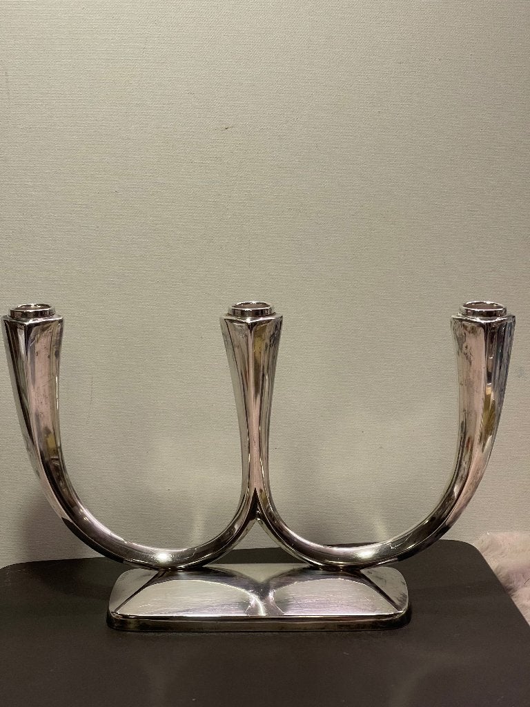 Bijzondere Bauhaus art deco verzilverde kandelaar, Antiek en Kunst, Ophalen of Verzenden, Zilver