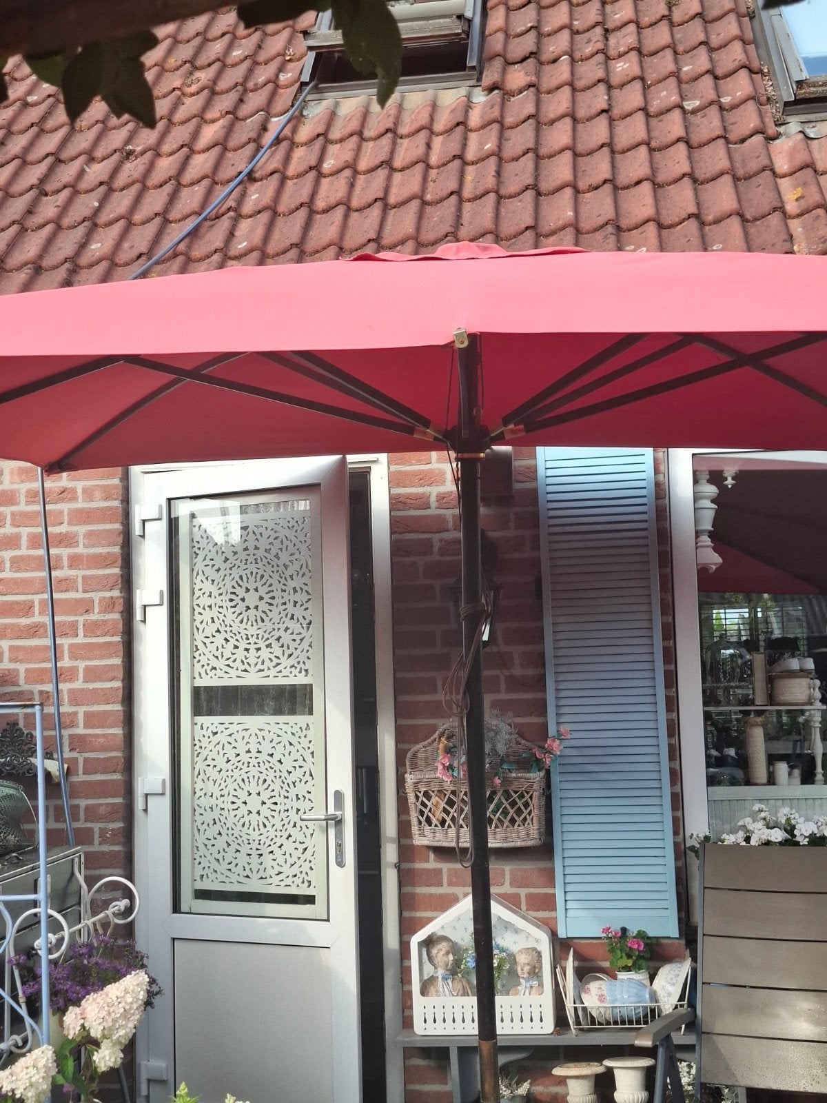 grote parasol inclusief granieten parasolvoet, Tuin en Terras, Zonneschermen, Ophalen, Gebruikt, Overige typen, 150 tot 300 cm
