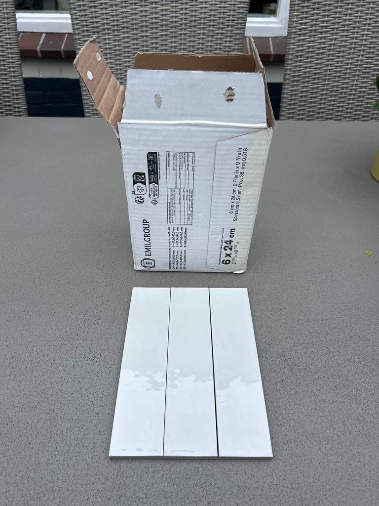 Witte keramische tegels 6x24 cm 36 stks, Ophalen, Minder dan 20 cm, Zo goed als nieuw, 20 tot 40 cm