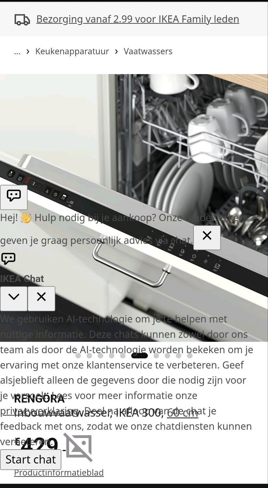 IKEA RENGÖRA INBOUW VAATWASSER MET IKEA SLEEPDEUR, Witgoed en Apparatuur, Ophalen, Minder dan 85 cm, Minder dan 10 liter, Inbouw