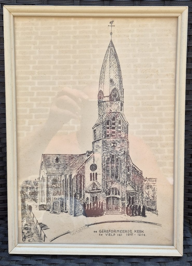 OUDE TEKENINGEN KERKEN VELP *LEES BESCHRIJVING*, Ophalen of Verzenden, Ingelijst