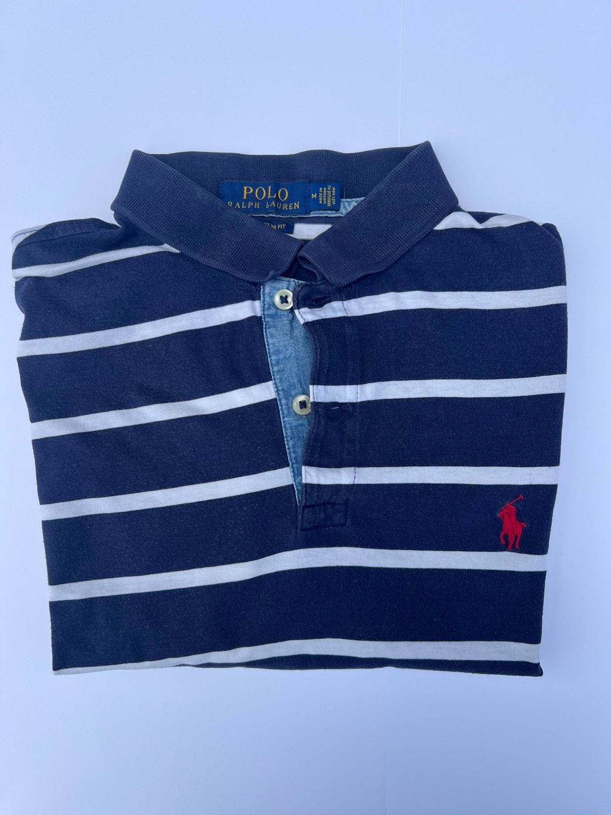 Ralph Lauren polo blauw/wit gestreept, Kleding | Heren, Polo's, Zo goed als nieuw, Maat 52/54 (L), Blauw, Ophalen of Verzenden