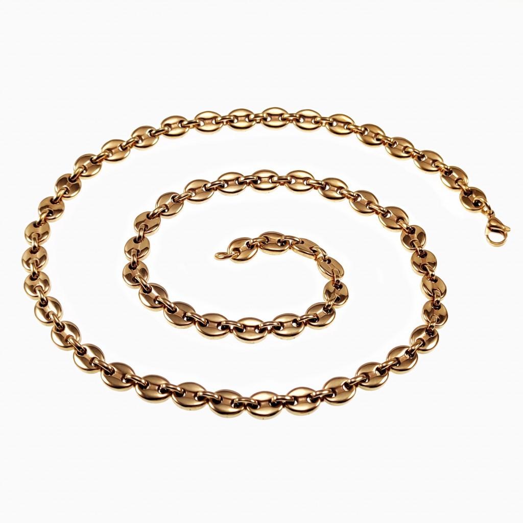 60cm 7mm Koffieboon Ketting Unisex Stalen Goud Kleur Schakel, Overige materialen, Birgitta-Gracht 33, 6465 EL Kerkrade, Nederland