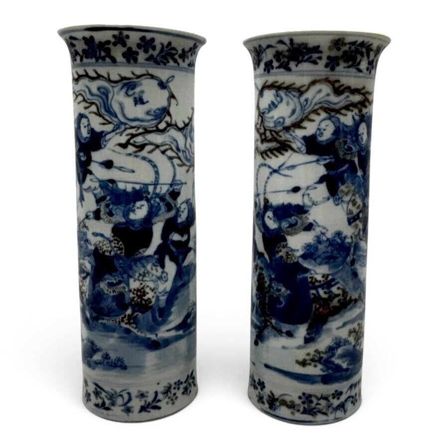 Vierdelig 19e eeuws Chinees blauw-wit en ijzerrood kaststel, Ophalen of Verzenden