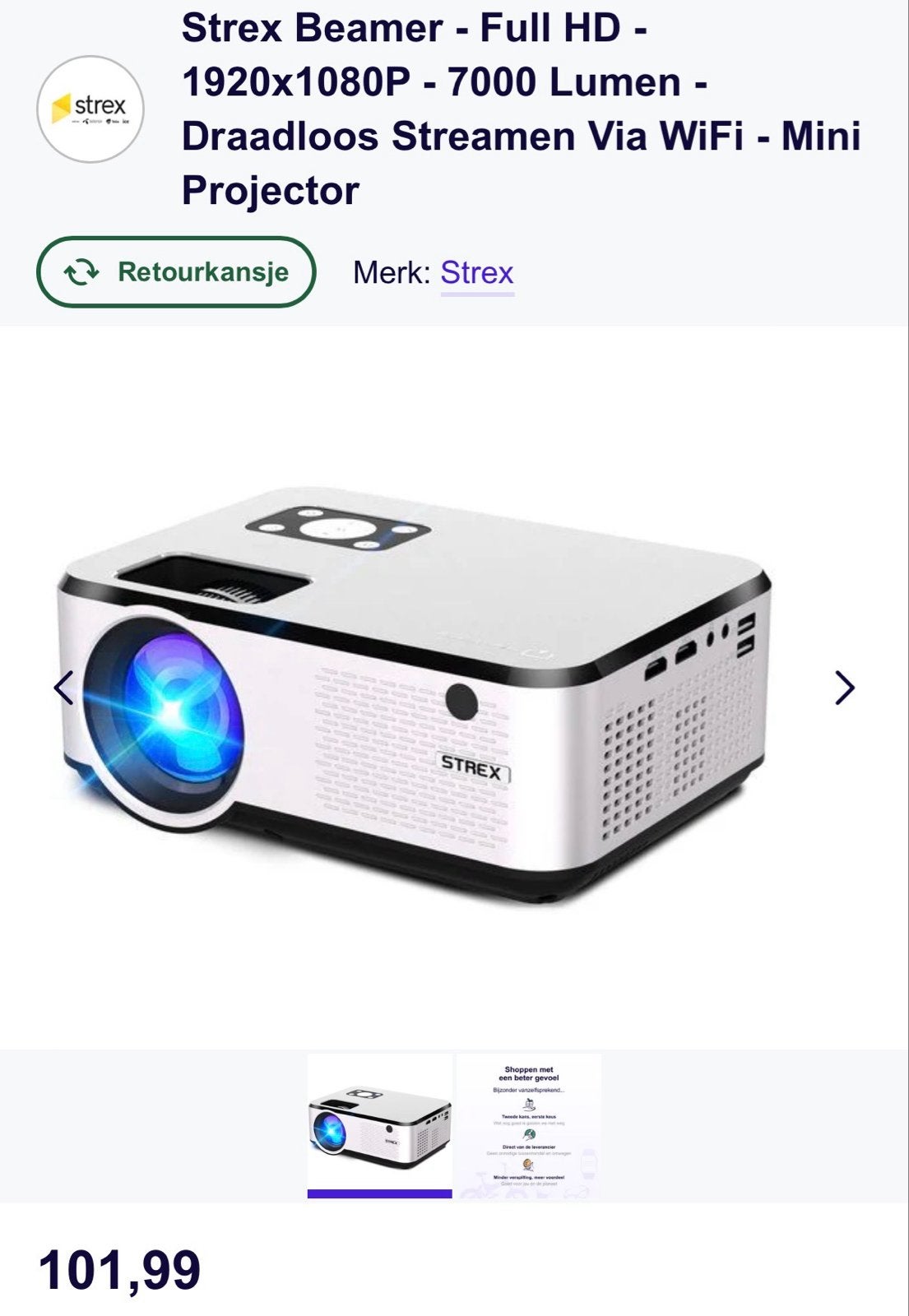 Strex Beamer Full HD 1080P 7000 Lumen WiFi Mini Projector, Overige technologieën, Strex, Ophalen of Verzenden, Zo goed als nieuw