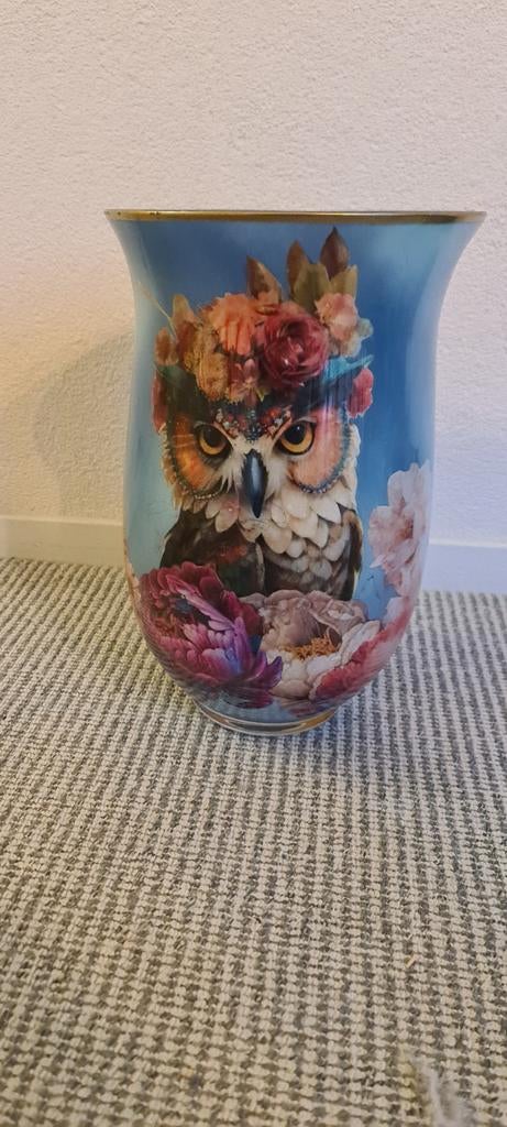 Handgemaakte vaas met uilen - Cloud Blue, Ophalen, Blauw, Aardewerk of Porselein, Nieuw