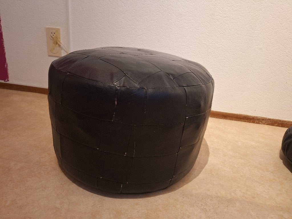 Leren poef, Ophalen, Gebruikt, Rond, 50 tot 75 cm