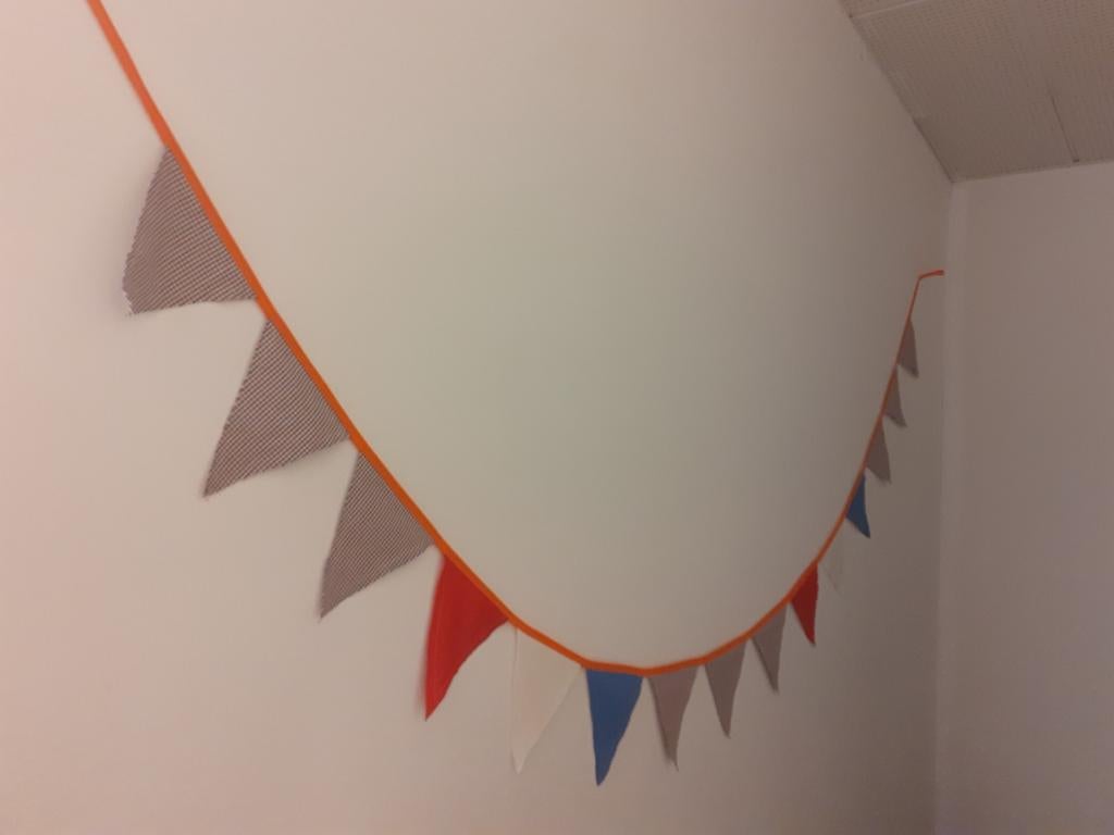Oranje, rood, wit, blauw slinger - Feestelijke vlaggenlijn, Ophalen of Verzenden, Gebruikt, Versiering, Oranje of Koningsdag