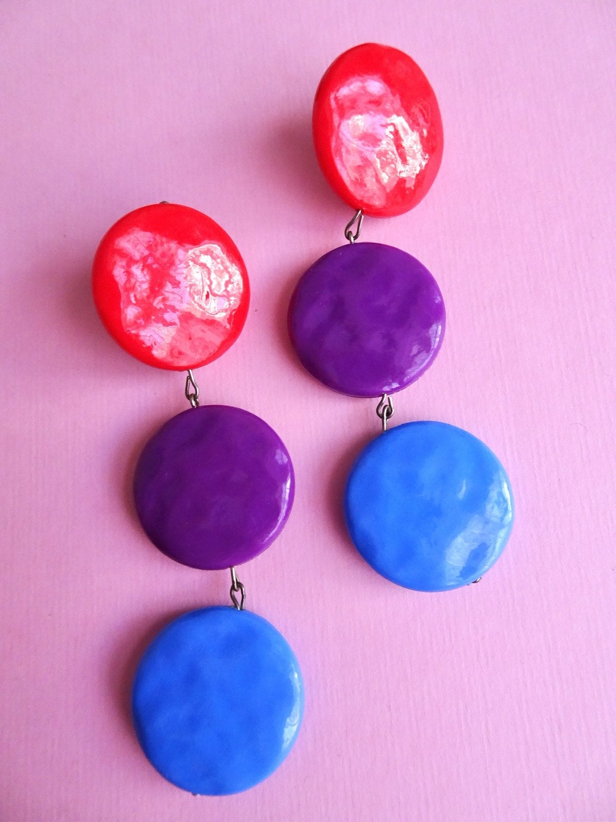 jwg XL Grote funky vintage 80s 90s polka dot stip oorbellen, Verzenden, Overige materialen, Oorbellen