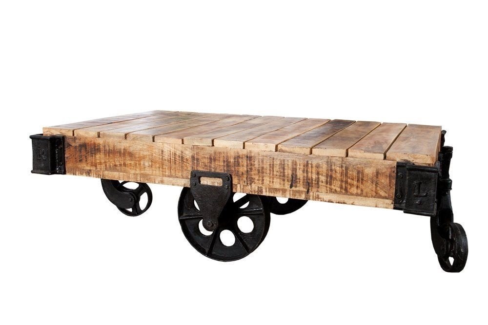 Salontafel Railway massief mangohout 120 x 70 x 40, Huis en Inrichting, Tafels | Salontafels, 100 tot 150 cm, 50 tot 100 cm, Zo goed als nieuw