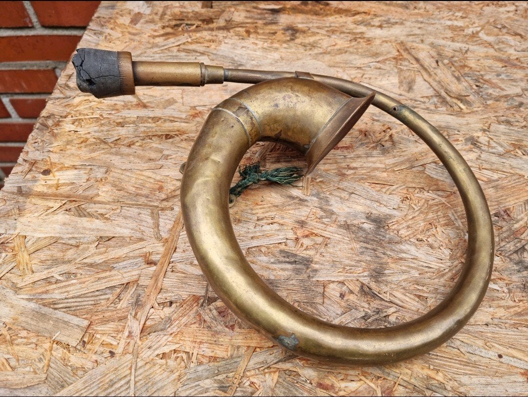 Antieke koperen hoorn claxon toeter 32 cm, Ophalen of Verzenden, Koper