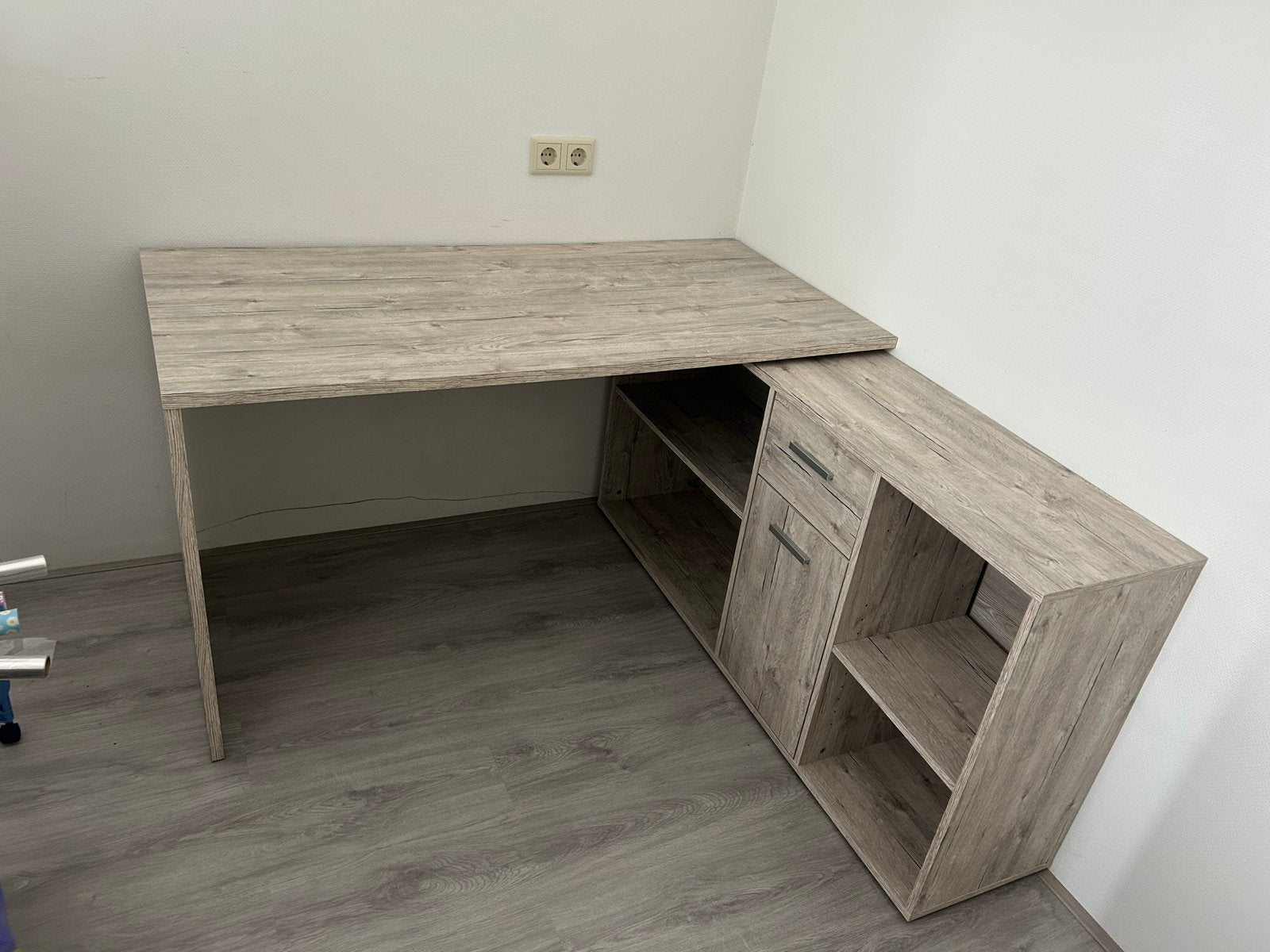 Hoekbureau Trex 136 cm breed eiken met opbergruimte, Ophalen, Met lades, Spaanplaat of MDF, Hoekbureau