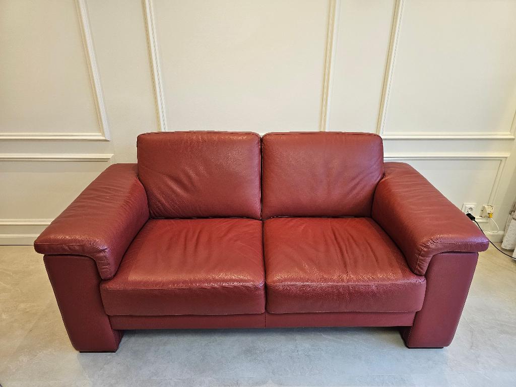 2-zits leren bank / bankstel bordeaux rood, Ophalen, 150 tot 200 cm, Tweepersoons, Zo goed als nieuw